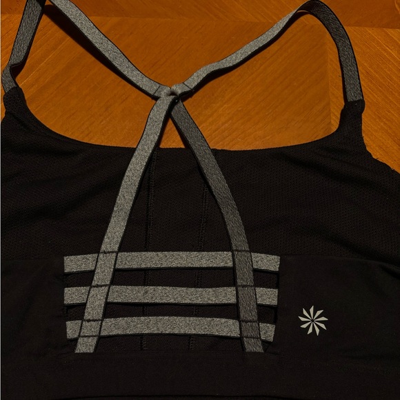 Athleta Essence Black with Metallic Silver Cage Back Sports Bra - Picture 3 of 7